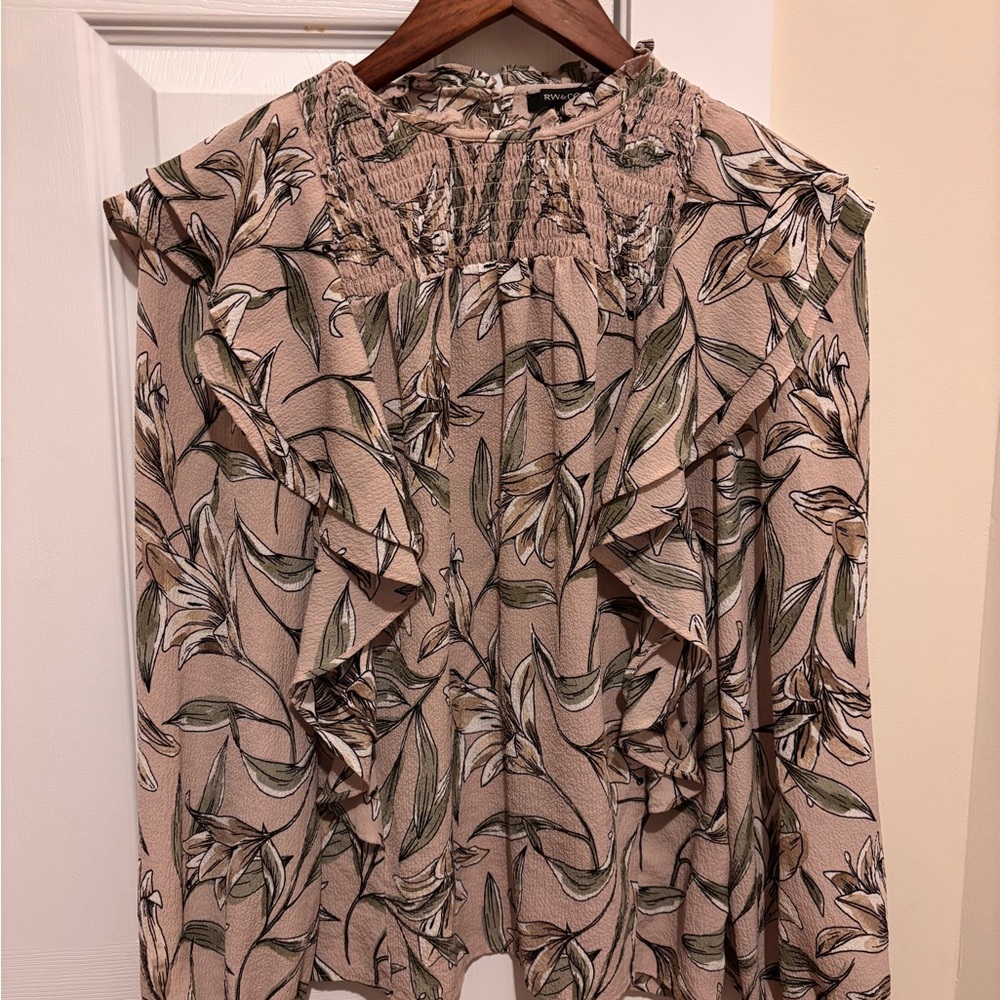 Floral Ruffle Blouse - Mauve and Green